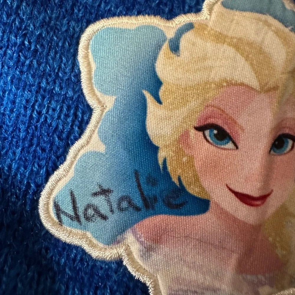 Disney Frozen Blue Beanie with White Pom Pom - Natalie written on it